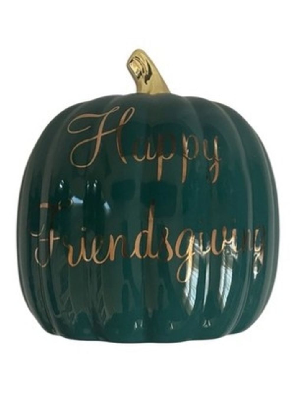 Happy Friendsgiving Ceramic Pumpkin Decor Green Gold 8x8.5 EXC Fall Thanksgiving - Picture 3 of 6